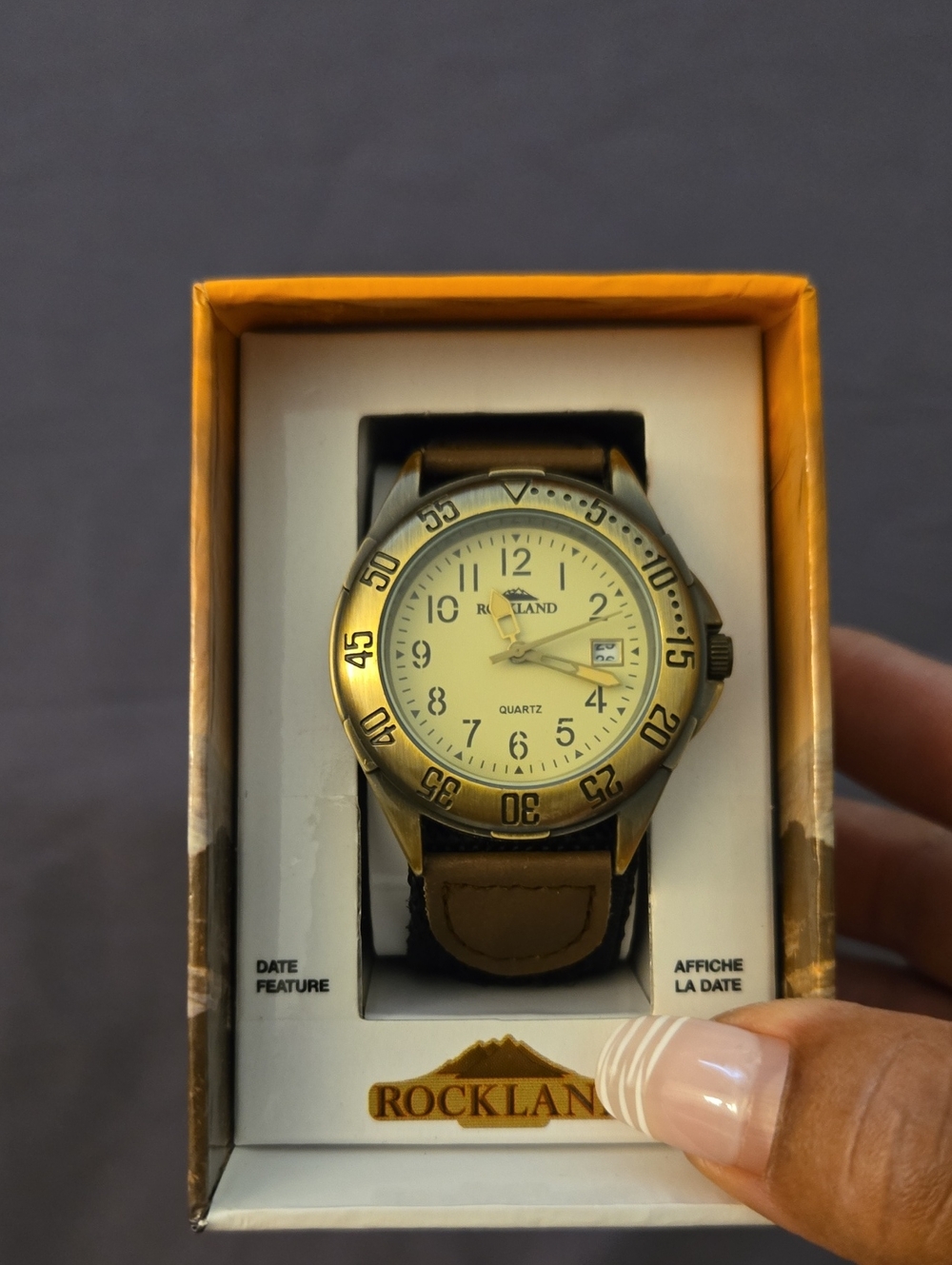 Men's Gold-Tone Watch with Brown Leather Strap